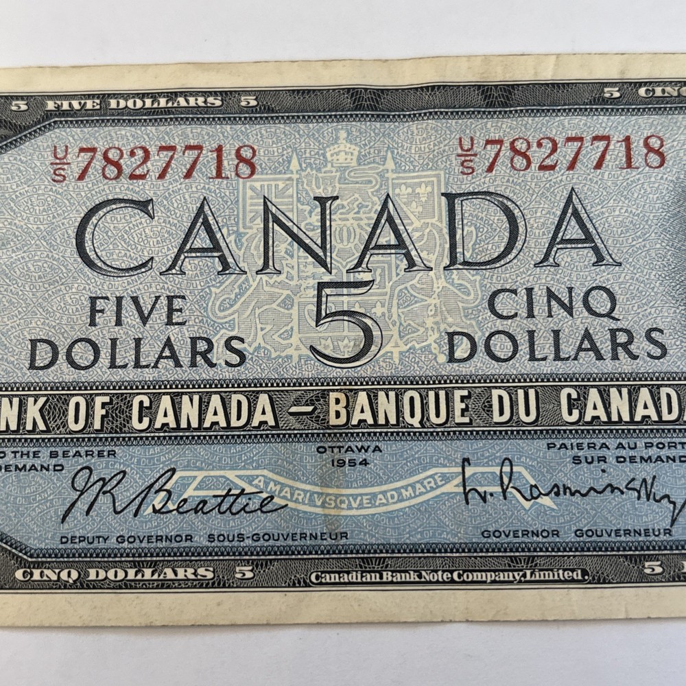 Canada 1954 $5 Five Dollar U/S Serial - Crisp