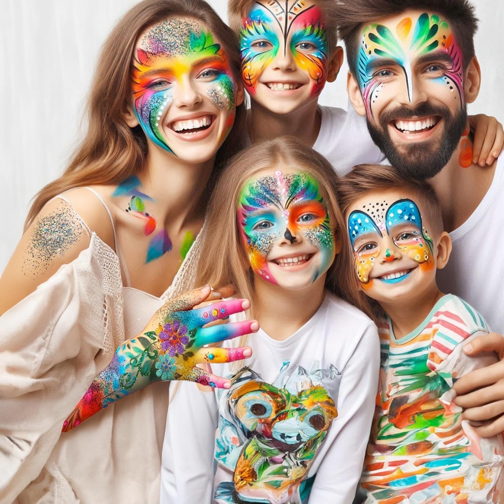 Face Paint Kit - Glitter Tattoos, Gems, Temporary Multicolor