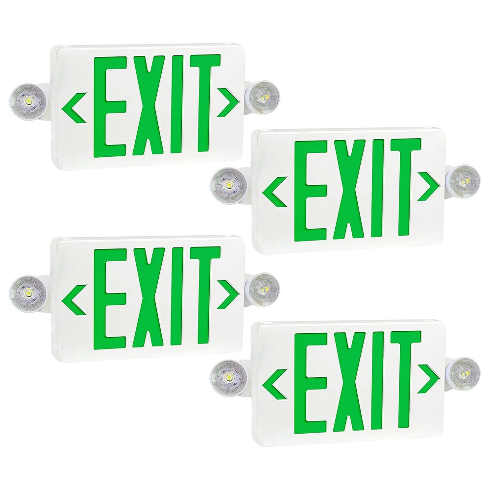 4 Pack Green LED Exit Sign, UL-Listed Emergency Light - Dual LED Lamp ABS Fire