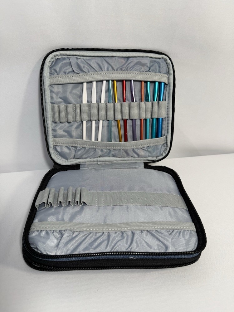 Denim Blue Divided Case W/Crochet Hooks, Needles, And Spacers Size Medium