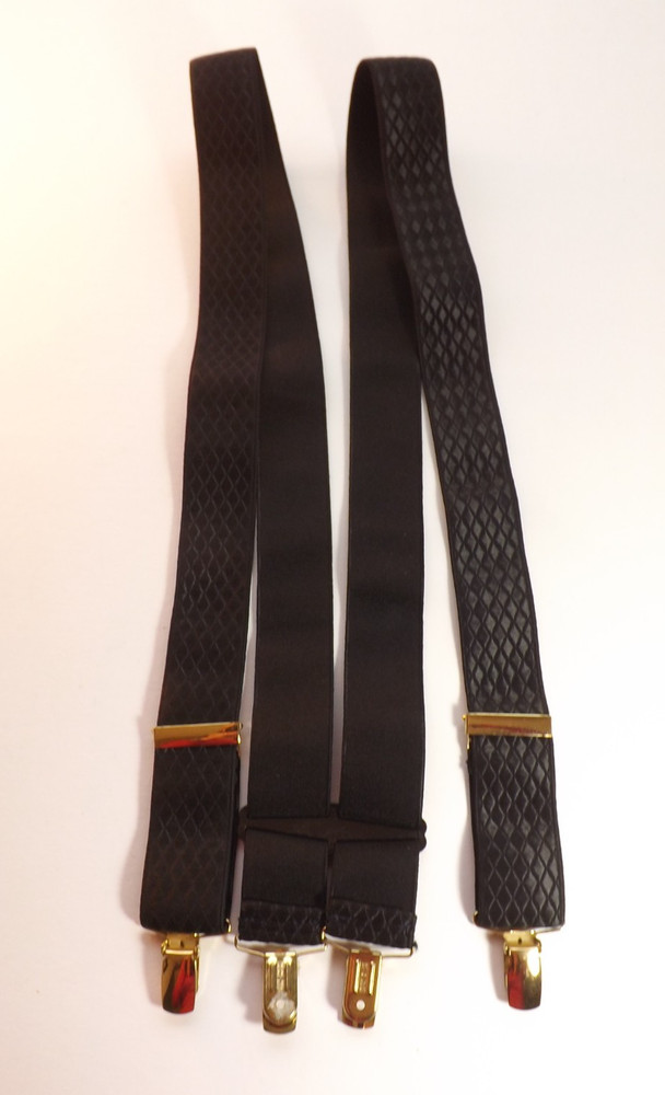 Mens BRACES X Design Black Textured Elasticated Clip On Excellent Condition