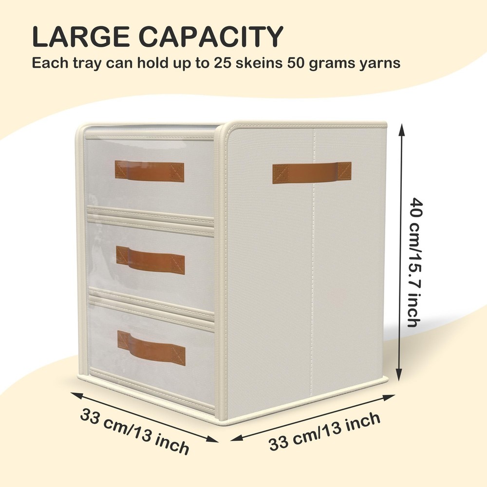 Yarn Storage Organizer with 3 Stackable Trays, Large Yarn Storage Container w...