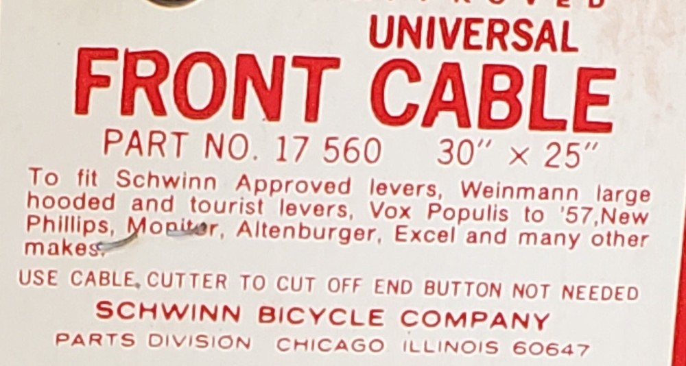 Vintage Schwinn Replacement Universal Front Brake Cable Part #17560