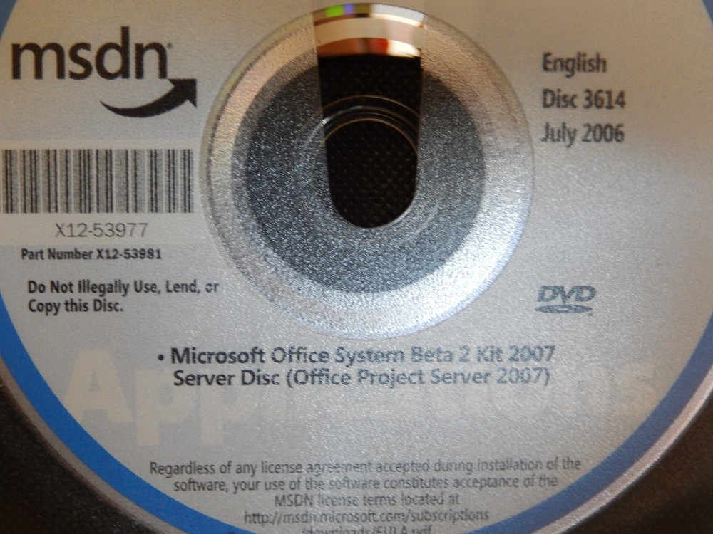 MICROSOFT MSDN DISC 3614 JULY 2006 - ENGLISH OFFICE SYSTEM BETA 2