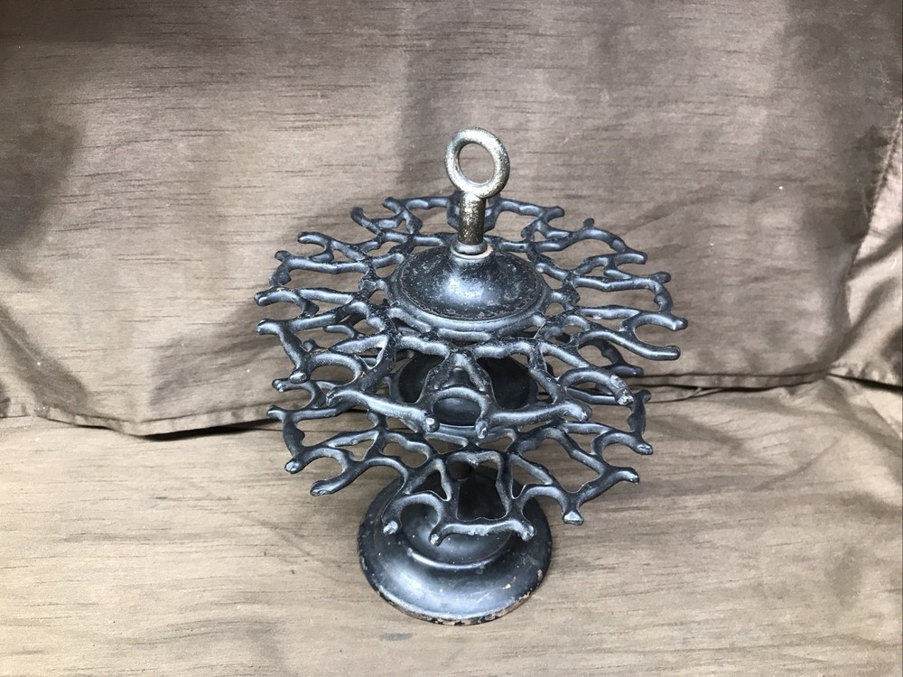 Vtg Cast Iron 2-Tier 24 Rubber Stamp Holder Carousel Tree Original Black