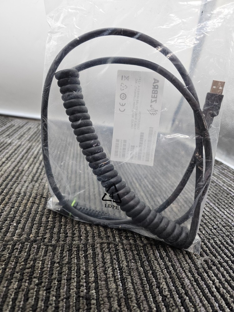 Zebra CBA-UF6-C12ZAR 12Ft USB Type A Shielded Coiled Transfer Cable