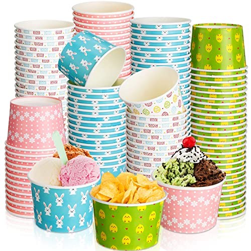 160 Pcs Easter Ice Cream Cups 9 oz Dessert Bowls Bunny Chicks Eggs Design