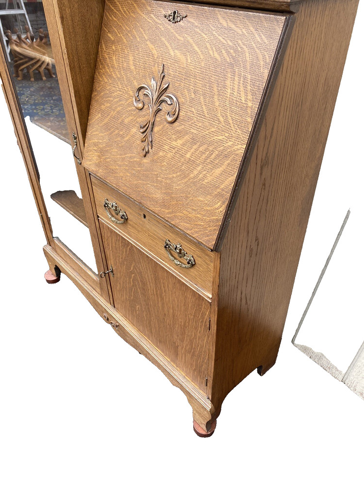 65325 Antique Oak Side By Side Bookcase Desk