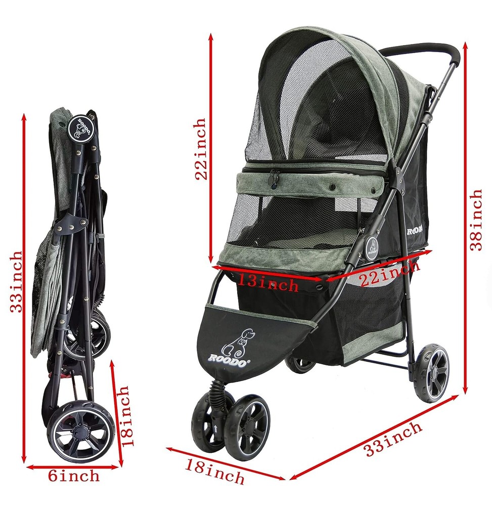 ROODO Dog Stroller Pet Stroller Lightweight Multifunctional Foldable Portable