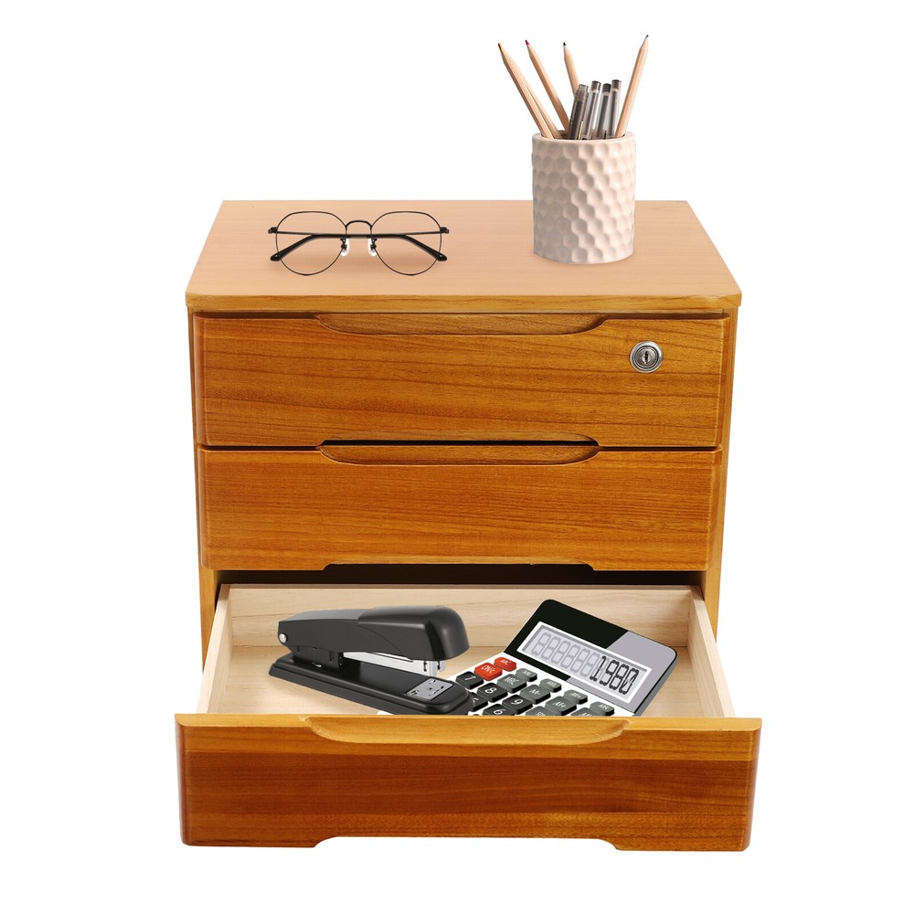 Modern Rectangle 3-Tier Desktop Storage Box Organizer with Lock Filing Cabinet