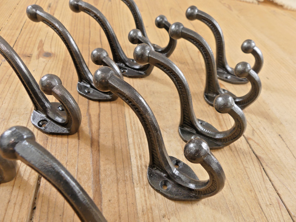 10 Cast Iron School Style Coat Hooks Hat Hook Rack Hall Tree Acorn Primitive