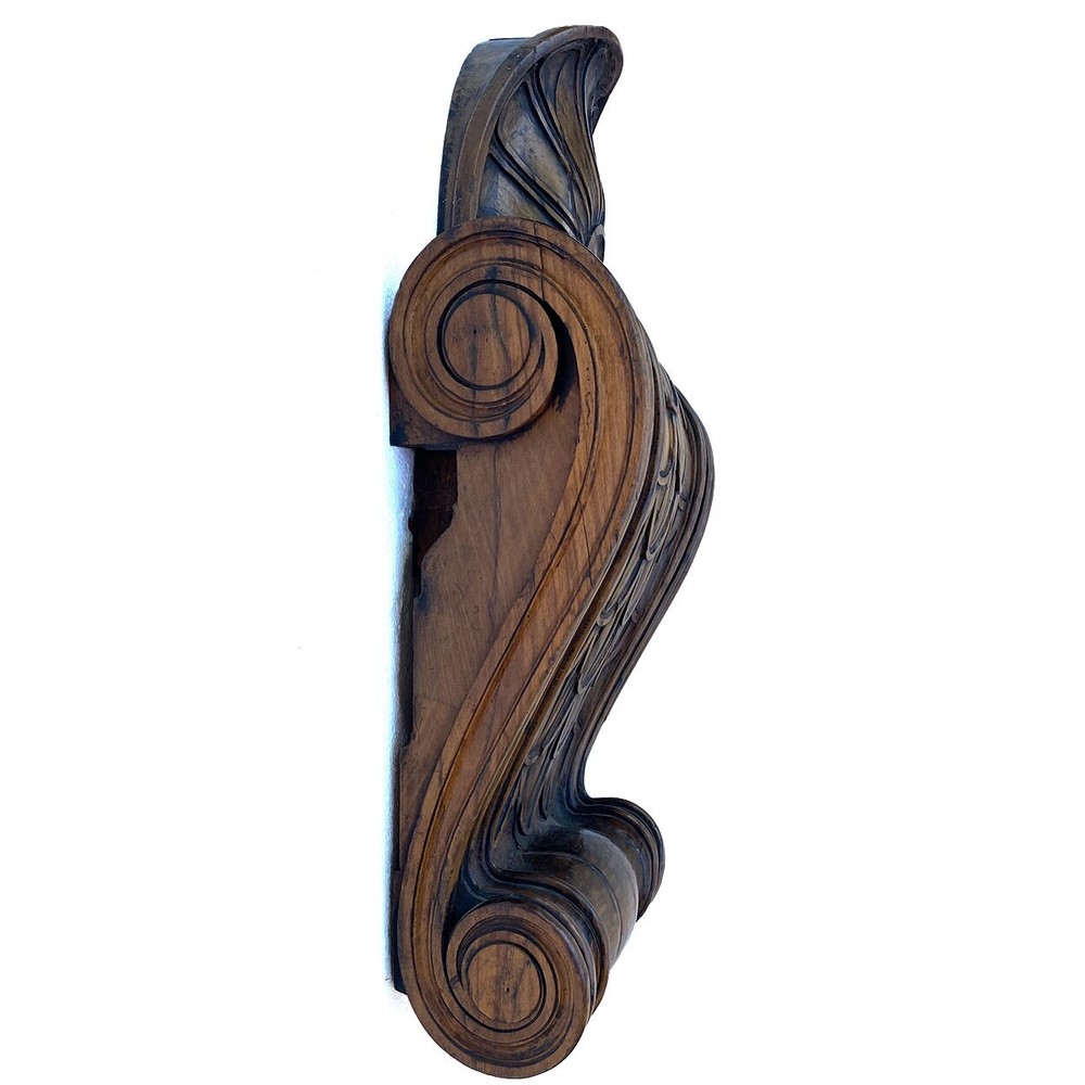 Pair Antique Fine Italian Walnut Architectural Bracket Scrolls 19th century