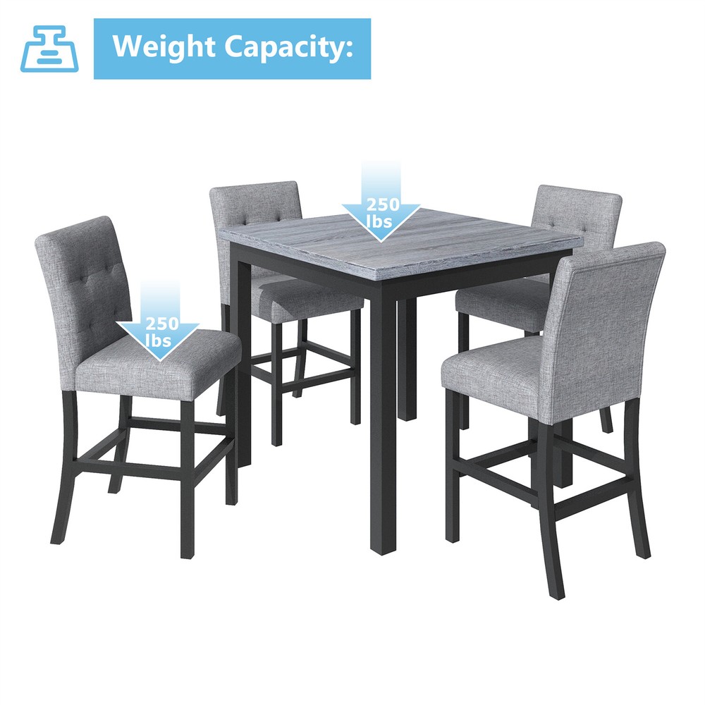5 Piece Dining Table Set Square Table & 4 Chairs Kitchen Breakfast Furniture