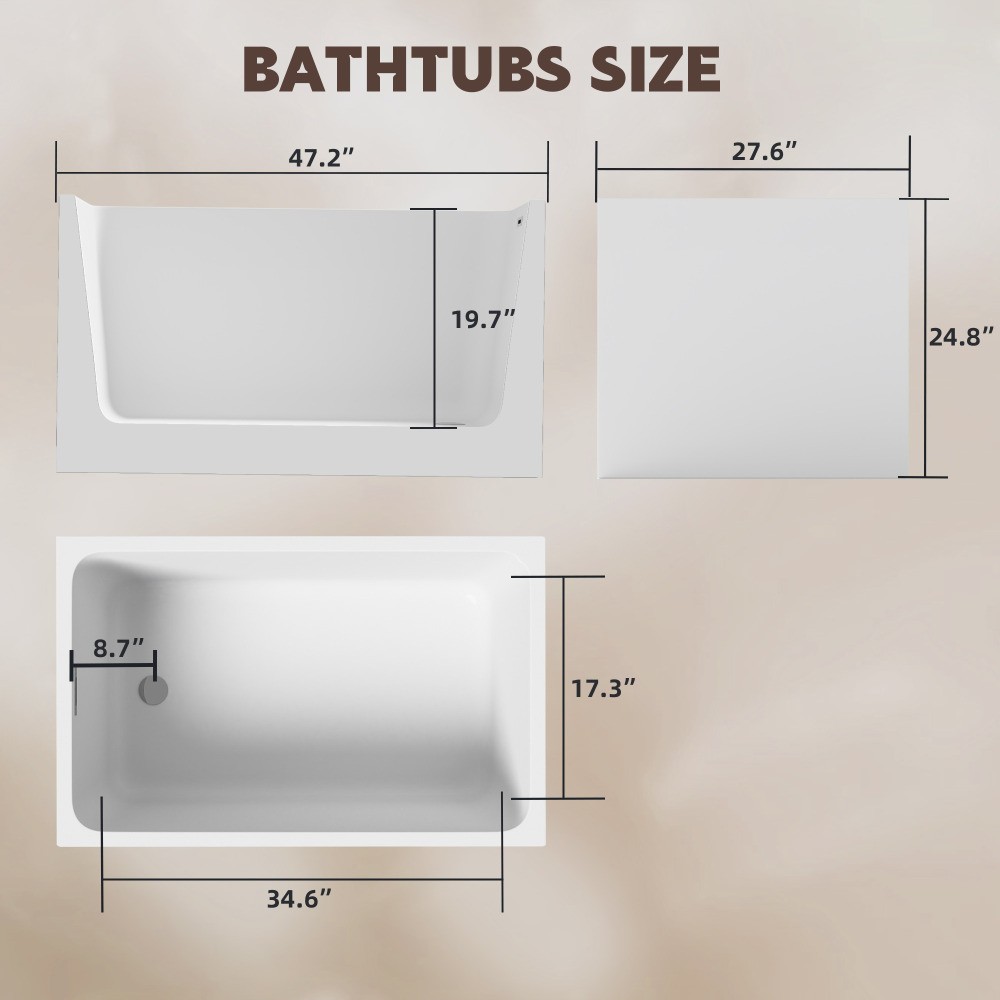 47" Acrylic Freestanding Soaking Bathtub Gloss White Rectangular Modern