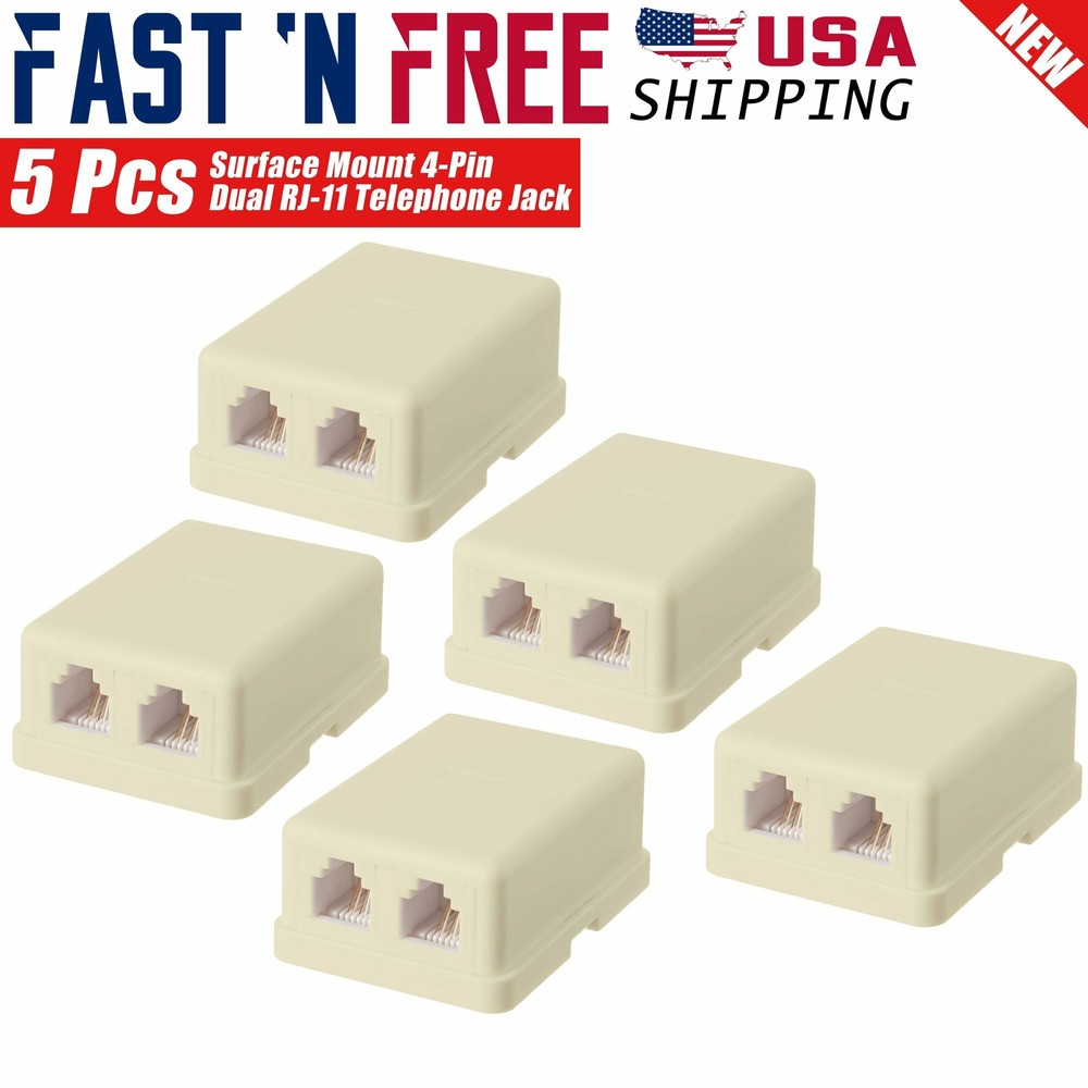 5-Pack Wall Surface Mount Dual Telephone Jack 4 Conductor Modular (Ivory)