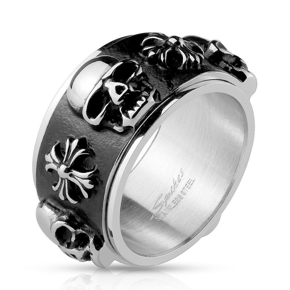 Men's Ring Solid Stainless Steel Rotating Skull Biker Celtic Cross 12322