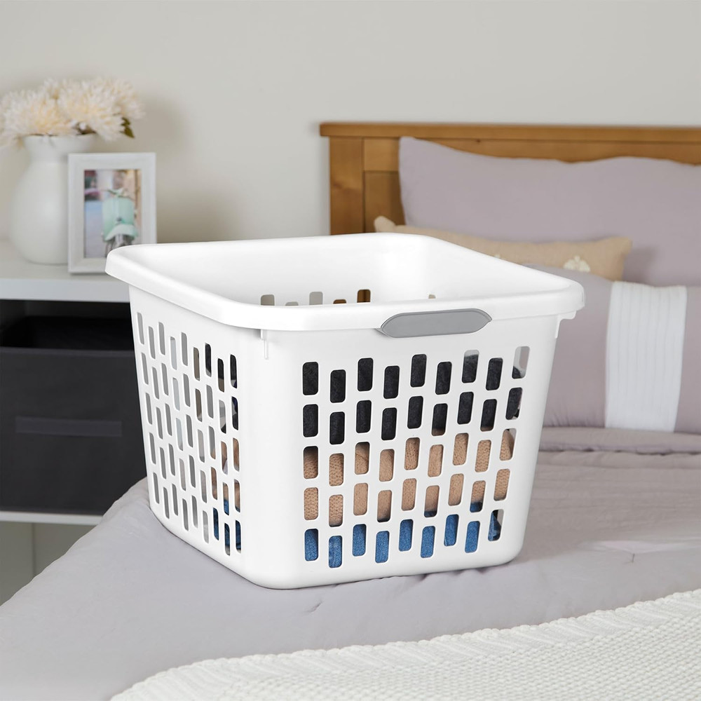 Laundry Basket, Plastic Clothes Hamper, Large Square Bin with Comfort Grip Handl