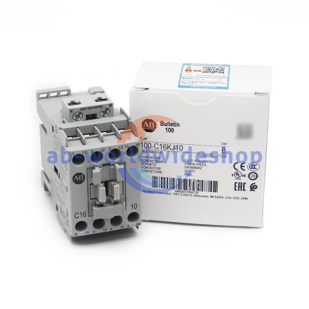 New Allen Bradley 100-C16KJ10— IEC 16 A Contactor 24V 50/60Hz Screw Terminals