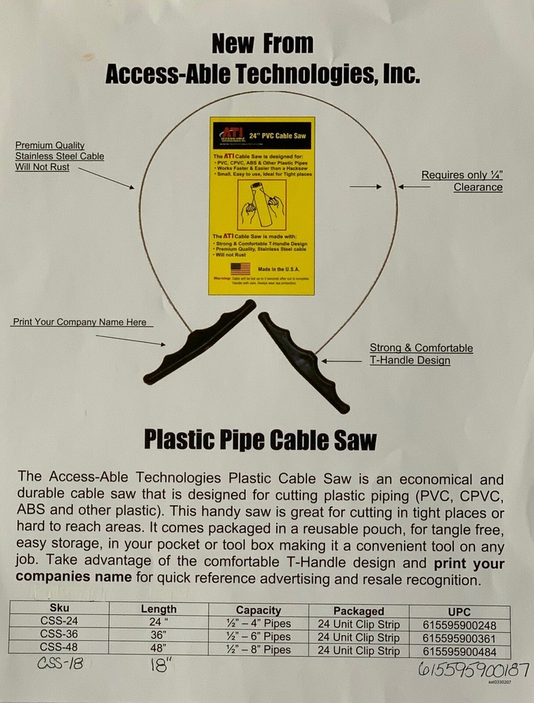 Pow-R Grip - 24" T-Handle PVC Cable Saw (CSS24)