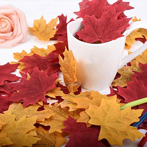 300 Pieces Artificial Autumn Maple Leaves Mixed Fall Colored Leaf for