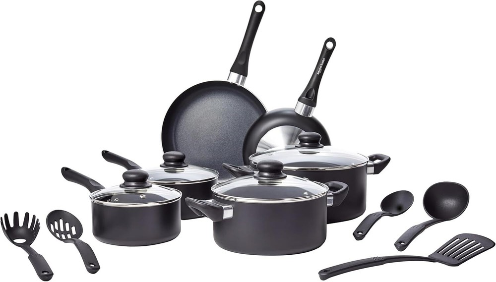 Non-Stick Cookware 15-Piece Set, Includes Pots, Pans and Cookware, Black