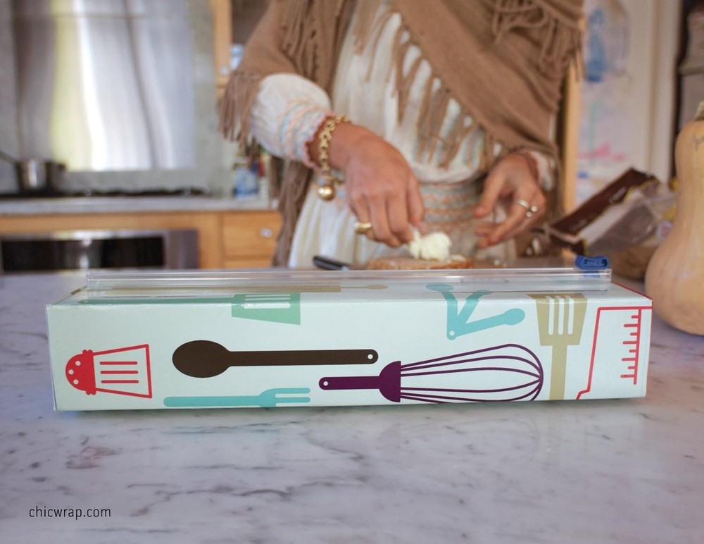 Efficient Kitchen Tool: Refillable Plastic Wrap Dispenser with Stability Feet