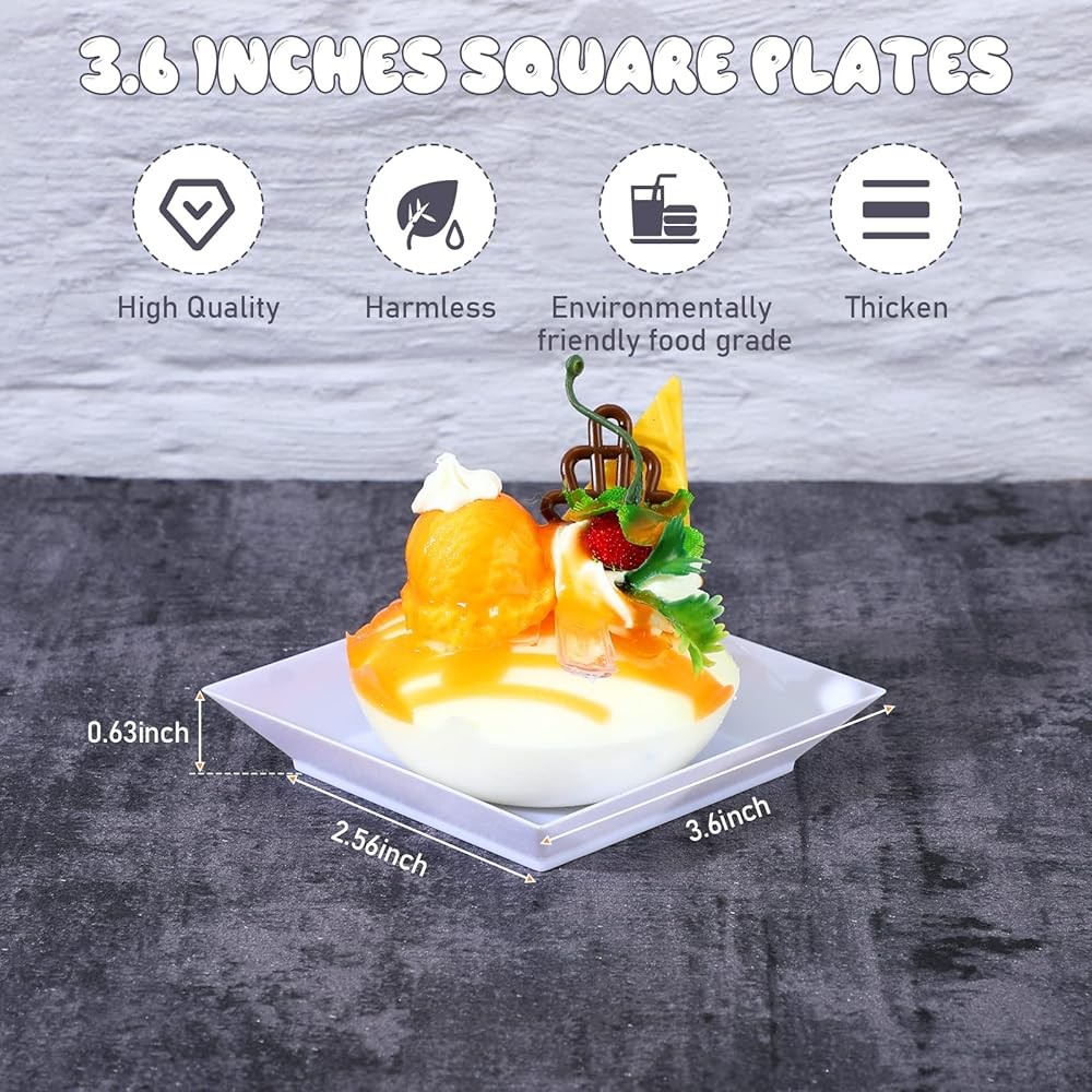 Plastic Dert Appetizer Plates Disposable, Small Square Plastic