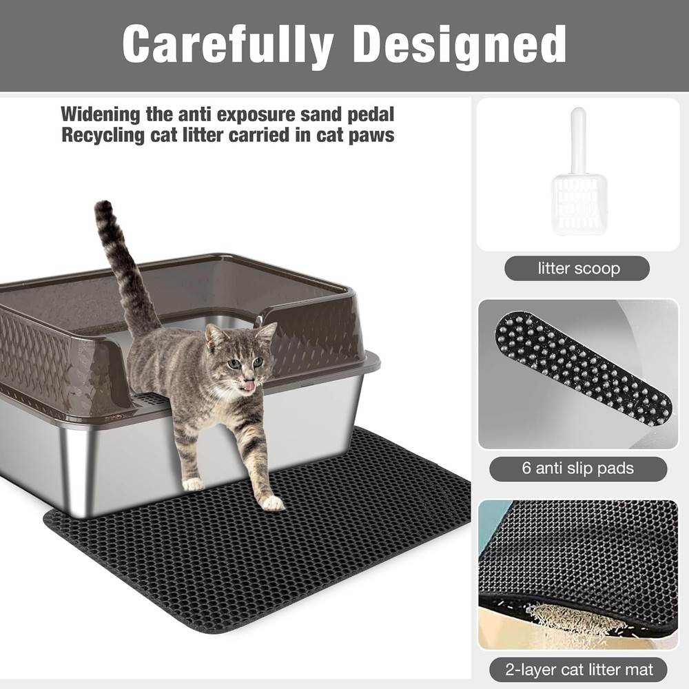Suhaco Stainless Steel Litter Box Side Entry, Kitty Black Medium,