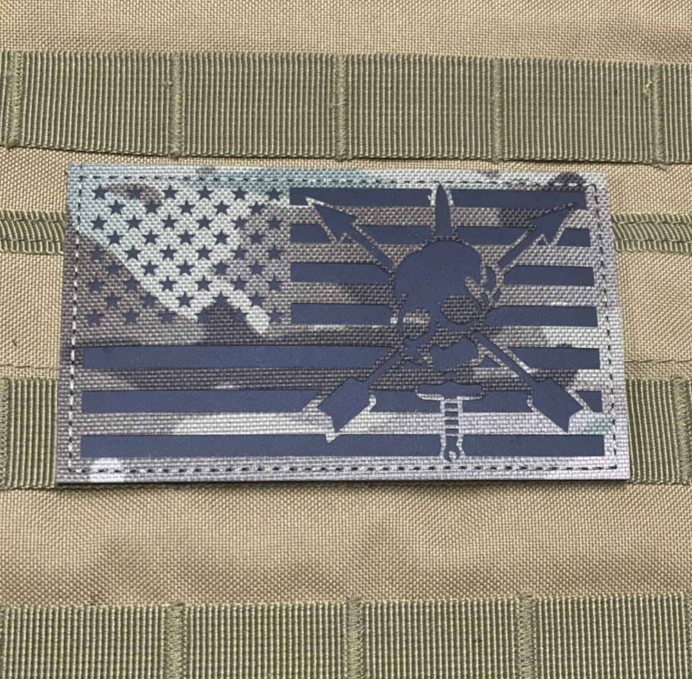 5" IR Reflective USA Special Forces Flag Skull CT CIF Tactical Hook Loop Patch