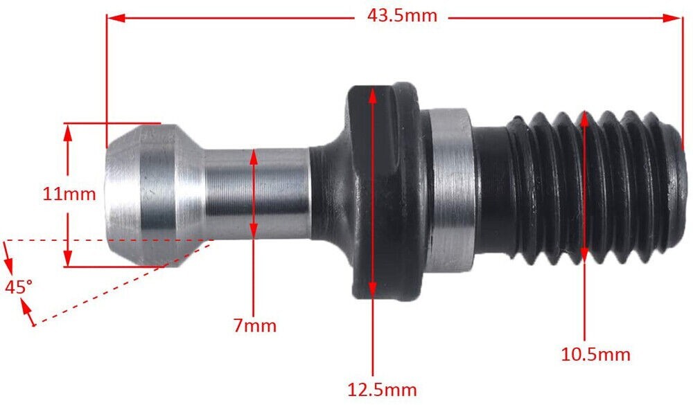 5Pcs M12 BT30 45 Degree Pull Stud Retention Knob For CNC Milling Tool Holder