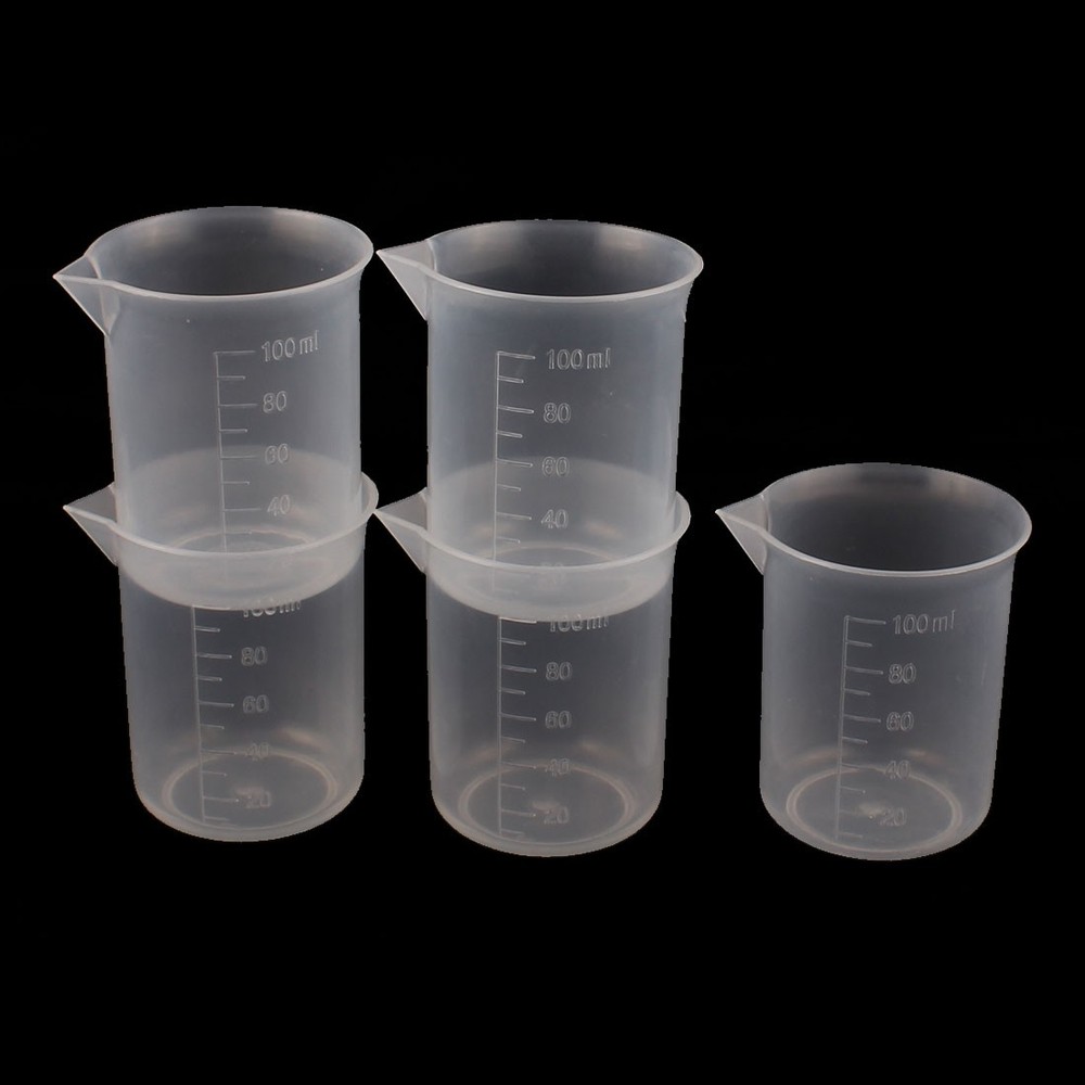5Pcs Kitchen Labotary 100mL Plastic Measuring Cup Jug Pour Spout Container