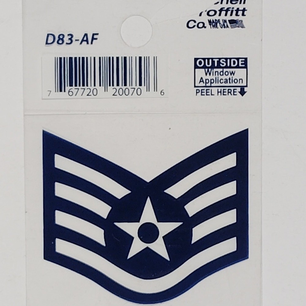 USAF E-5 Staff Sergeant Decal 2" x 1.75" Vinyl – Outside Window Mount – D83‑AF