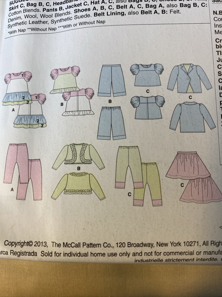 18” Doll Clothes & Accessories Sewing Pattern McCall’s MP328