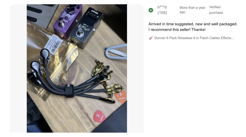 🎸 Donner 6 Pack Noiseless 6 in Patch Cables Effects Pedal Lead 1/4" Right Angle