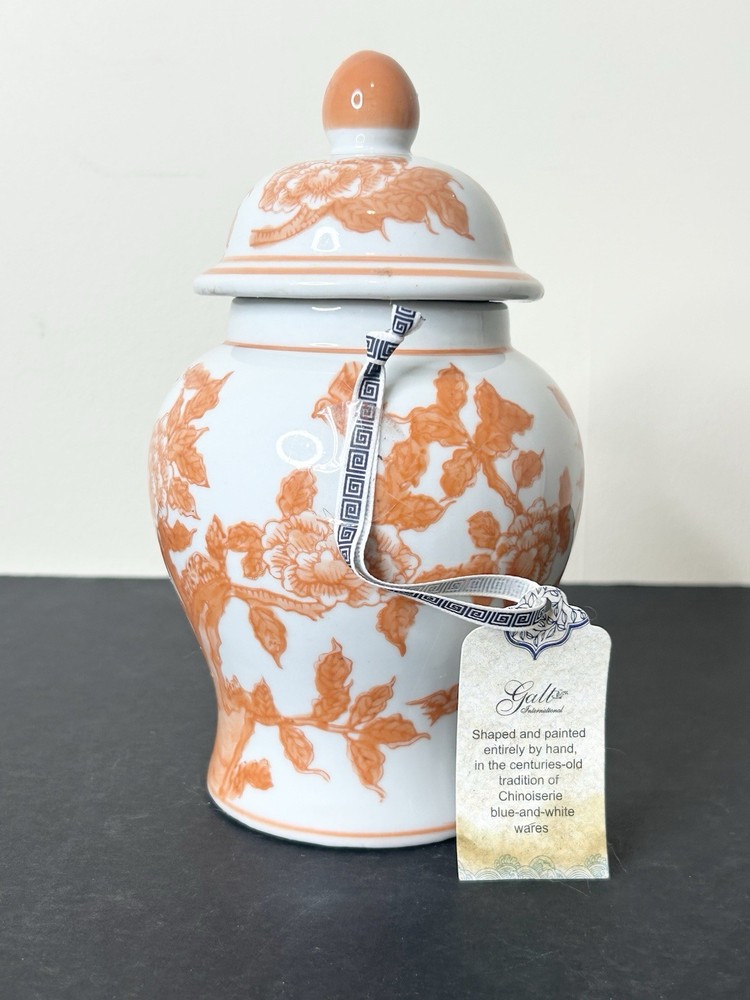 Chinoiserie Orange and white floral ceramic ginger jar