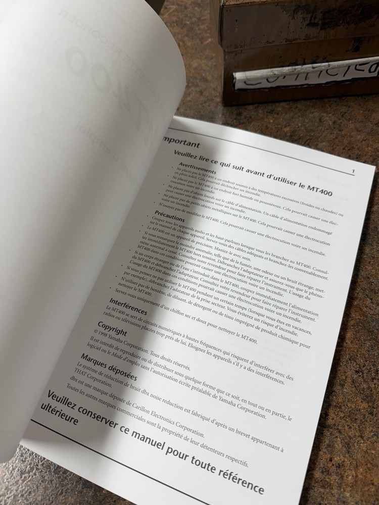 Yamaha MT400 multitrack cassette recorder manuel original