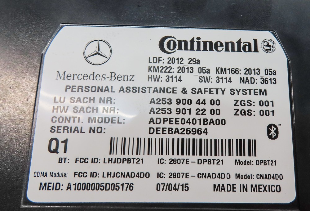 2015 MERCEDES C300 (W205) BLUETOOTH COMMUNICATION CONTROL MODULE