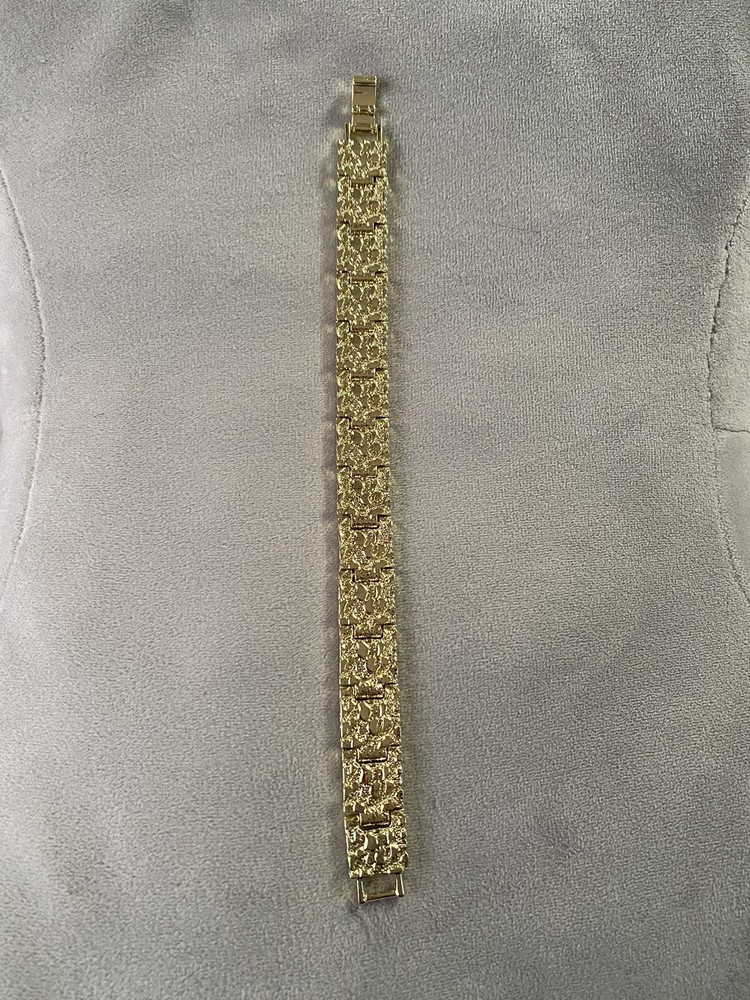 Nugget Textured Rectangle Edge Link Bracelet Gold Plated