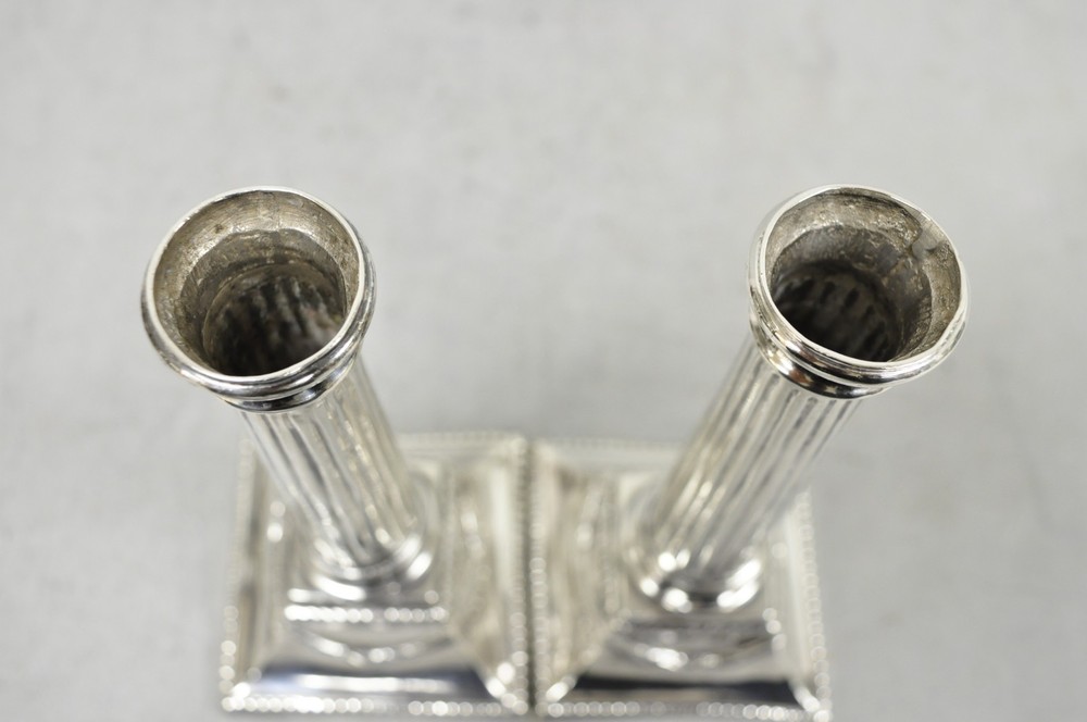 Vintage English Regency Silver Plated Classical Column Small Candlesticks - Pair