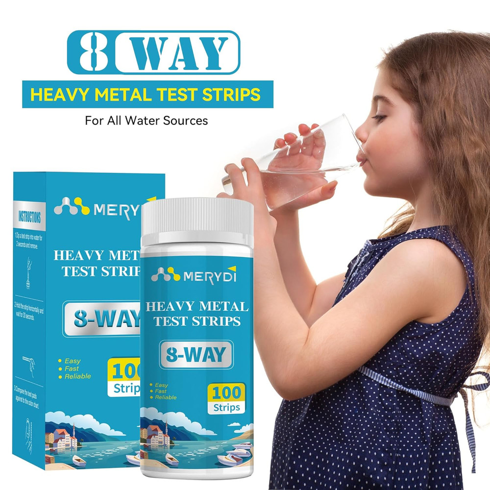 Heavy Metals Water Test Strips (8 Tests) - 100Ct Home Water Testing Kit for Iron