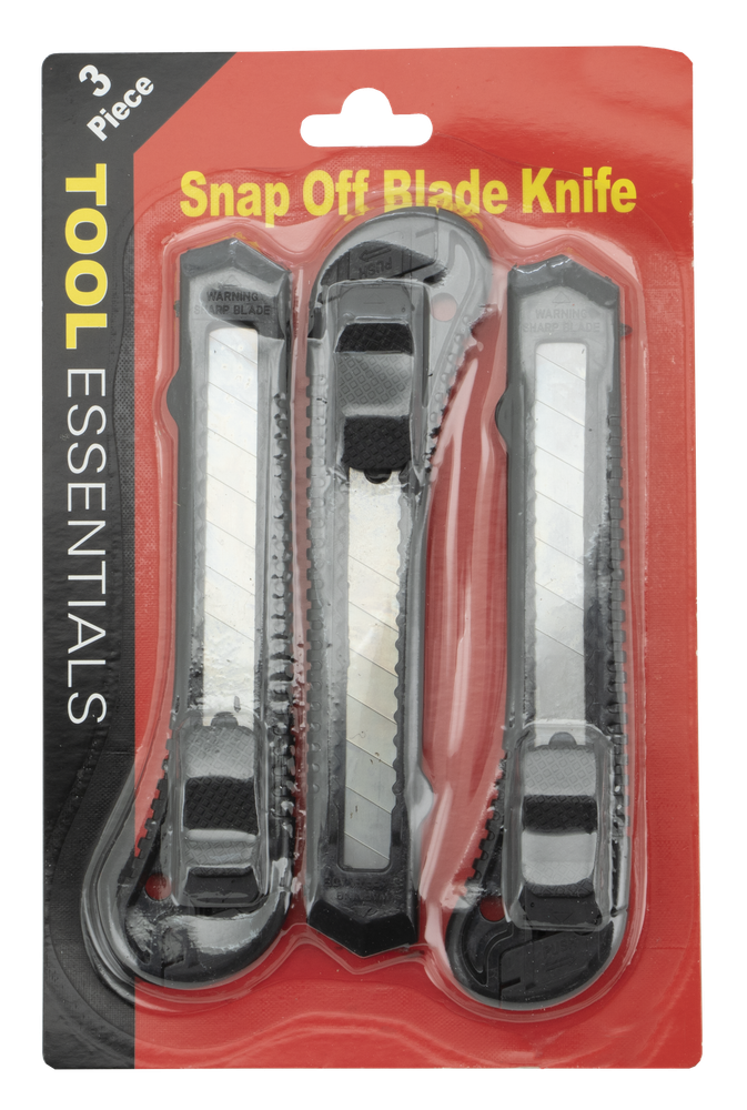 Tool Essentials 3pc Snap Off Blade Utility Knife, Blue, Black, or Red