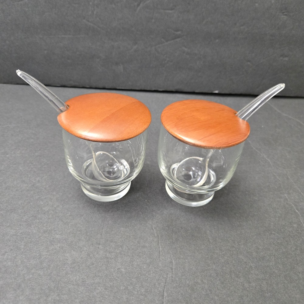 Condiment , Jam Jars With Spoons Wooden Lids