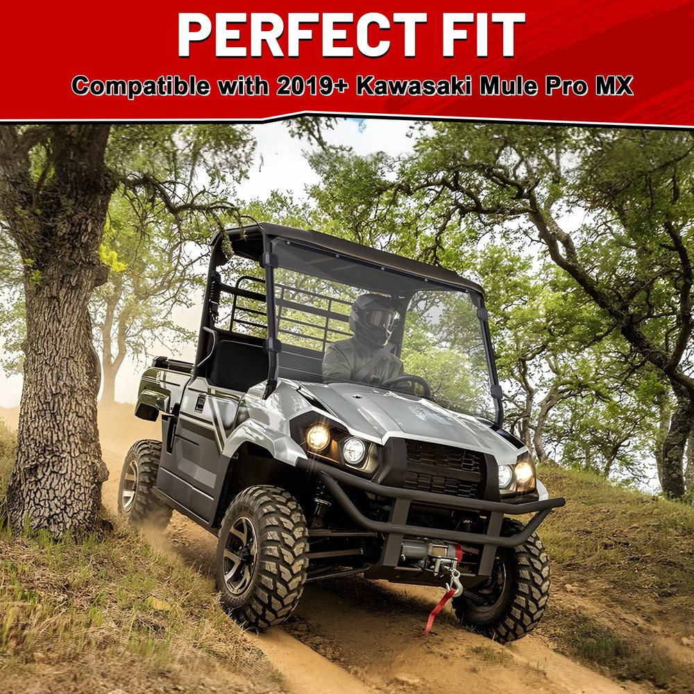 Front Windshield Windscreen Scratch Resistant for 2019-2026 Kawasaki Mule PRO-MX