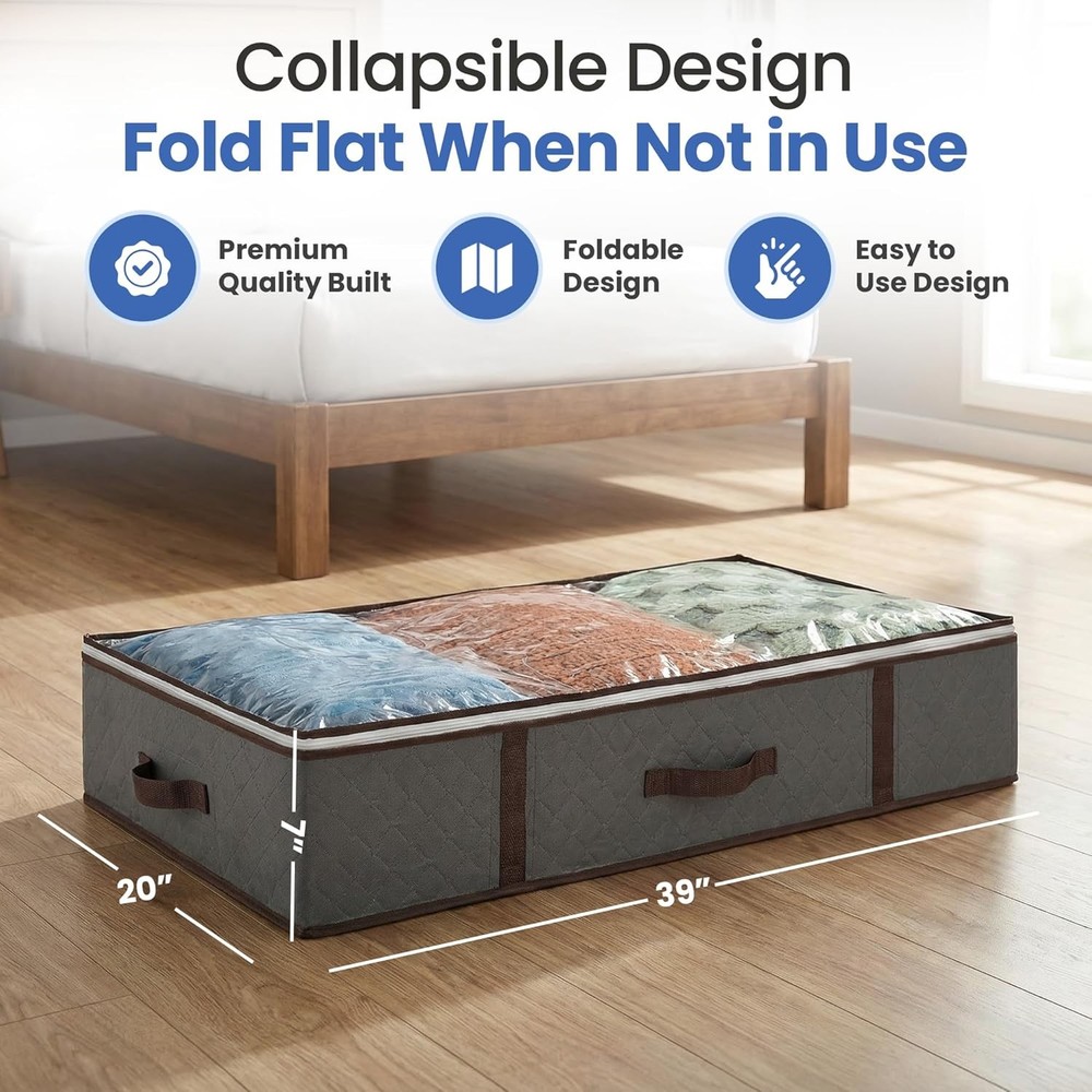 Underbed Storage Bags 4-Pack - Foldable Under Bed Storage Organizer for Clothes,