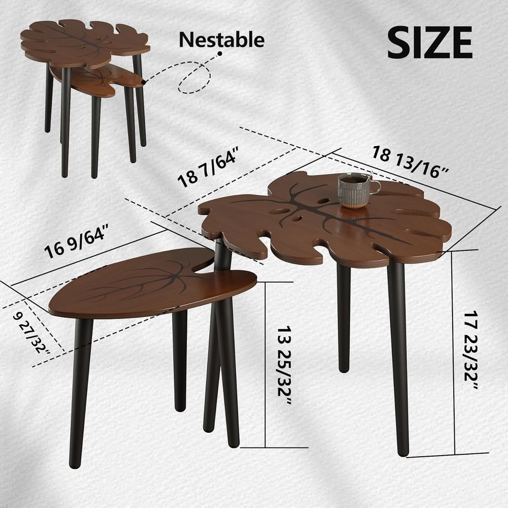 Compact Modern Nesting Tables with Monstera Leaf Design - Perfect for Any Room