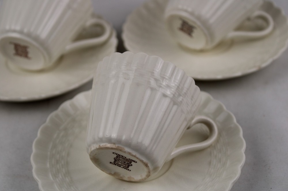 Spode Wicker Cream Colored Set 3 Demitasse Cups Saucers