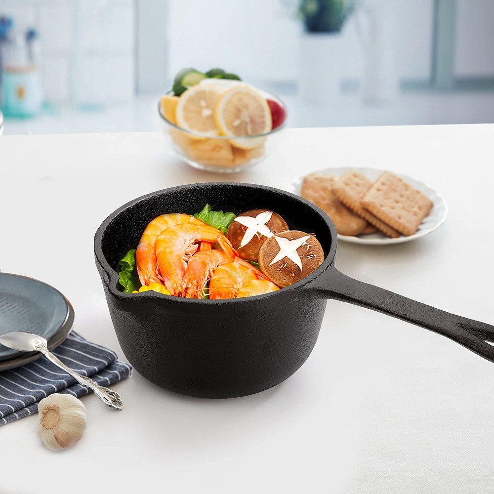 1 Quart/ 32 Ounce Cast Iron Basting Pot with Handle Heavy Duty Construction S...