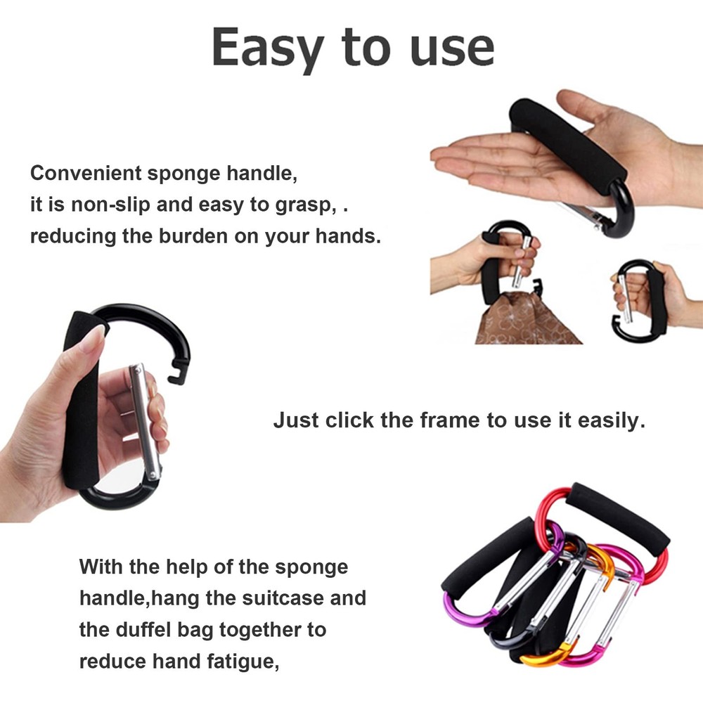 Carabiner Shopping Bag Holder Handle Multipurpose Snap Hook 2-Pack