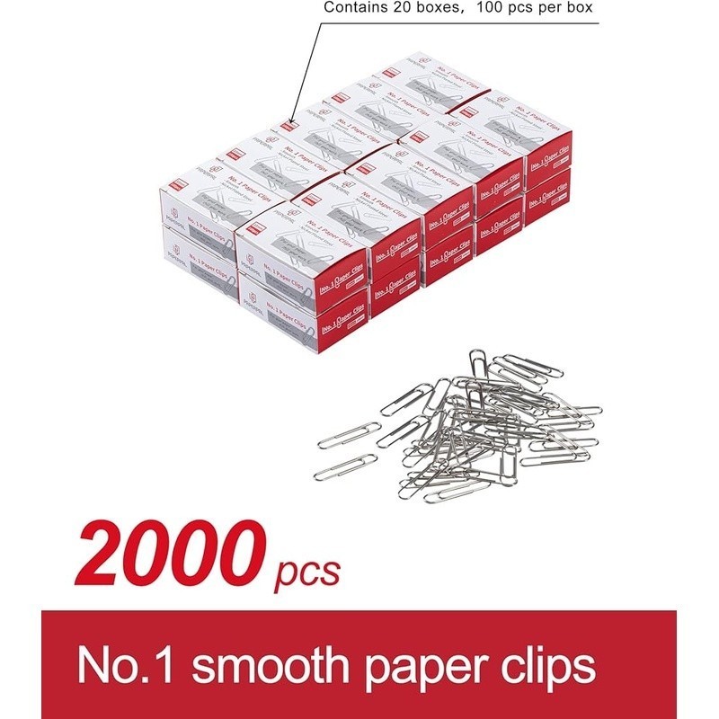 2000 Pcs No1 Smooth Paper Clips Durable Reusable Office DIY Document Clip New