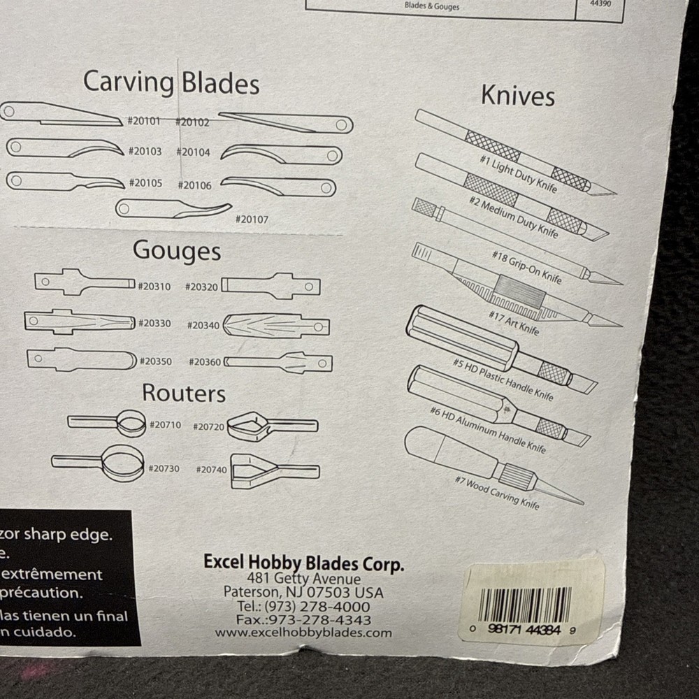 EXCEL 44384 Woodworking Hobby Knives Set w/ Wood Box Gouges Rooters Blades Knife